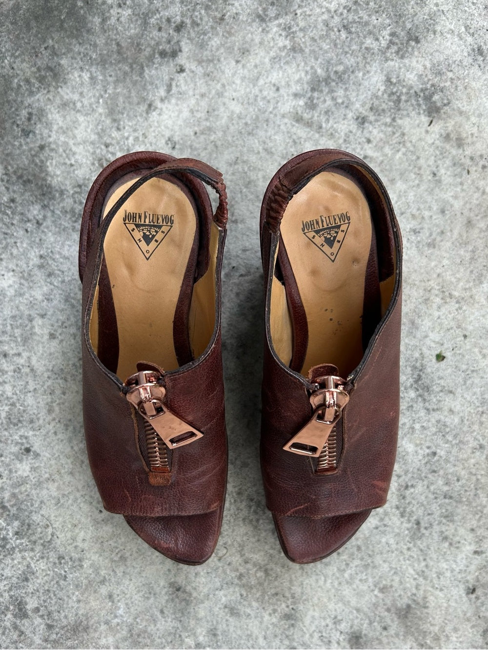 John Fluevog Brown Prepare 2.0 Tent Open Toe Platform Sandal, size 7