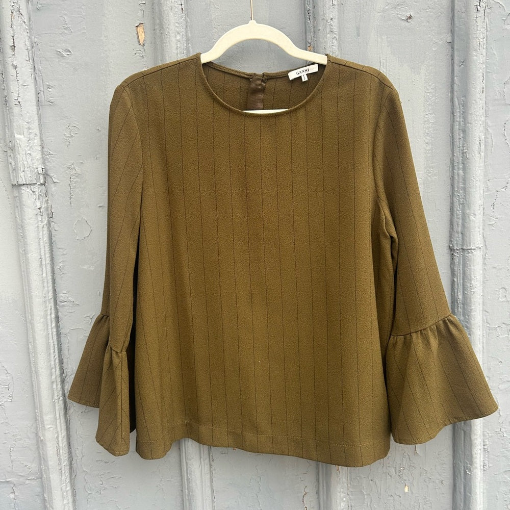 Ganni Olive Clark Blouse, size 42 (L)