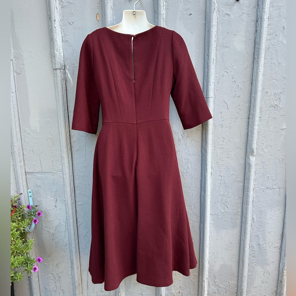 Lafayette 148 Burgundy Wool Fit & Flare Dress, size 8