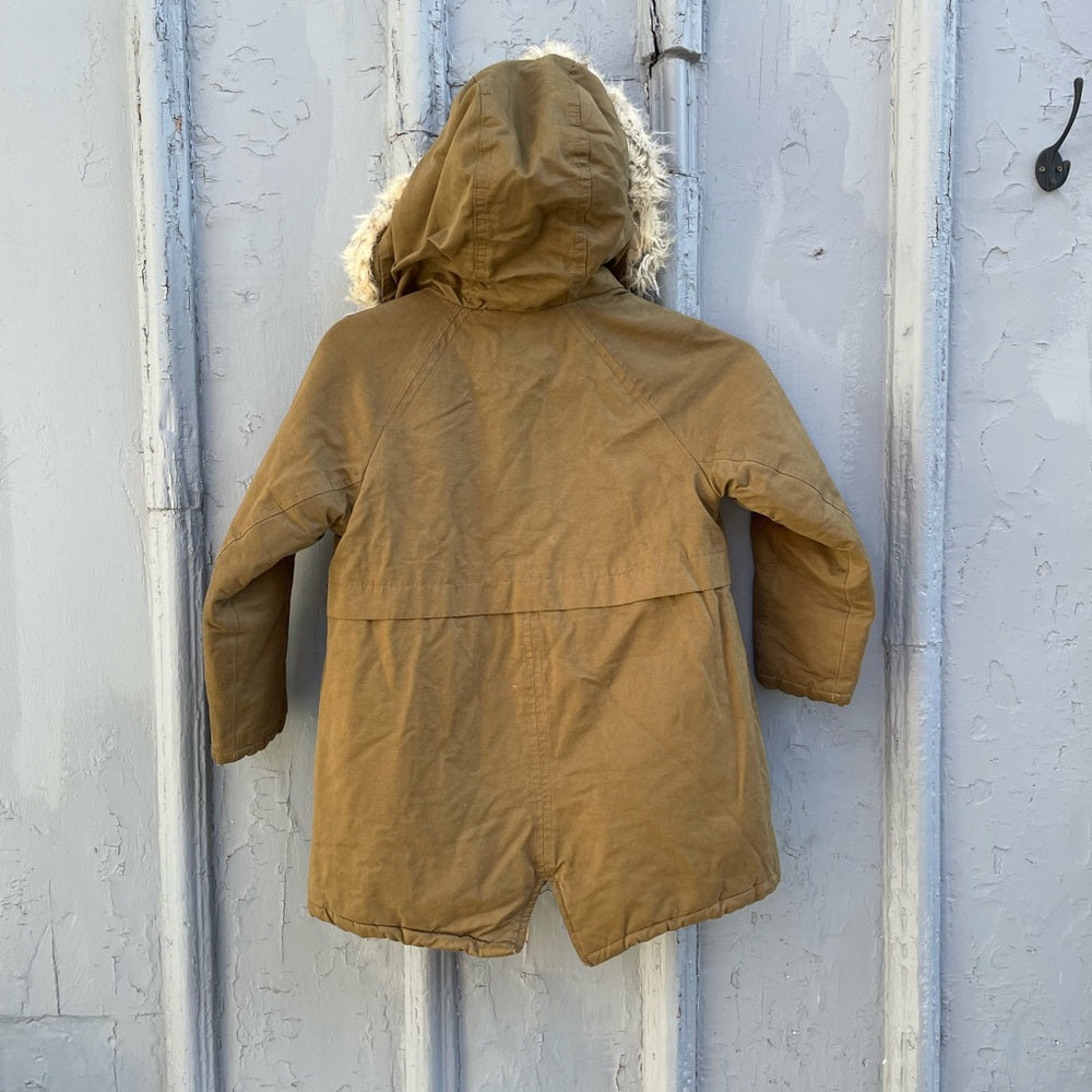 Zara Sherpa lined Khaki Duffle Coat Coat, Size 7 years