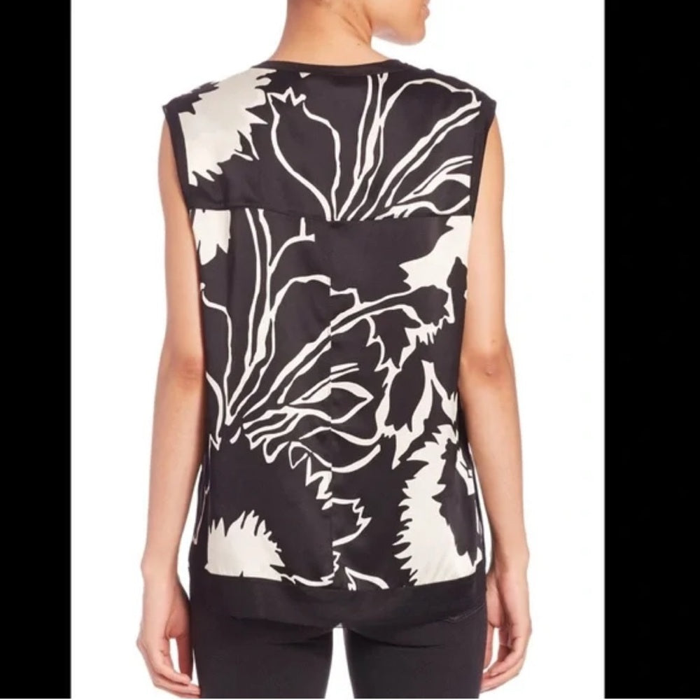 rag & bone x Liberty silk black and white floral sleeveless, size XL