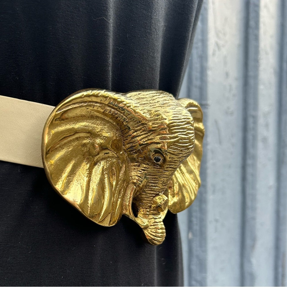 Vintage Statement Brass Buckle Elephant Belt