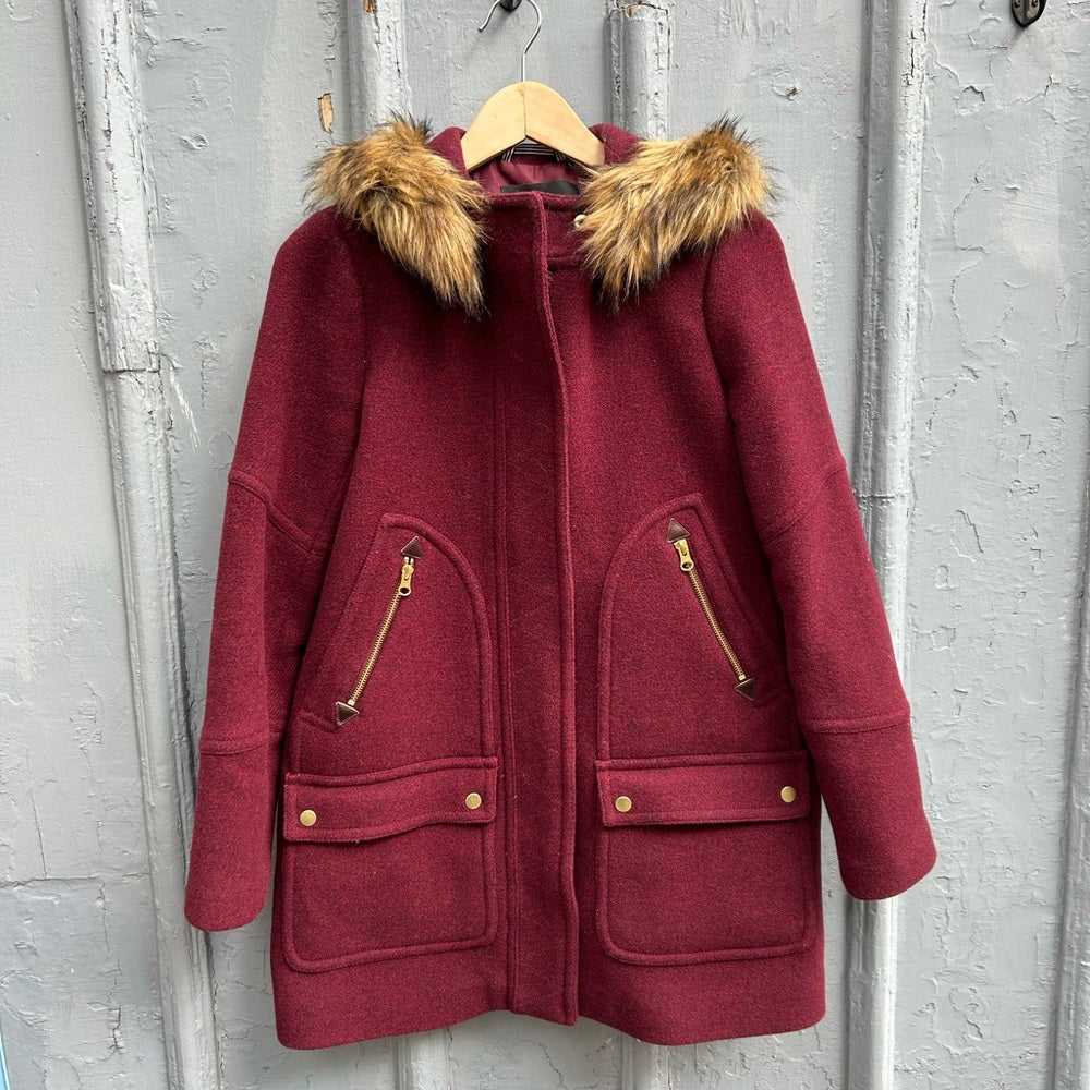 J. Crew Chateau Parka In Italian Stadium-cloth Midnight Burgundy, size 2