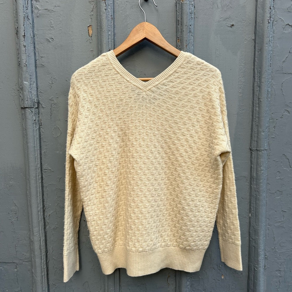 Vince Cashmere & Wool Brick Texture Double V Neck Sweater, size XXS (oversized)