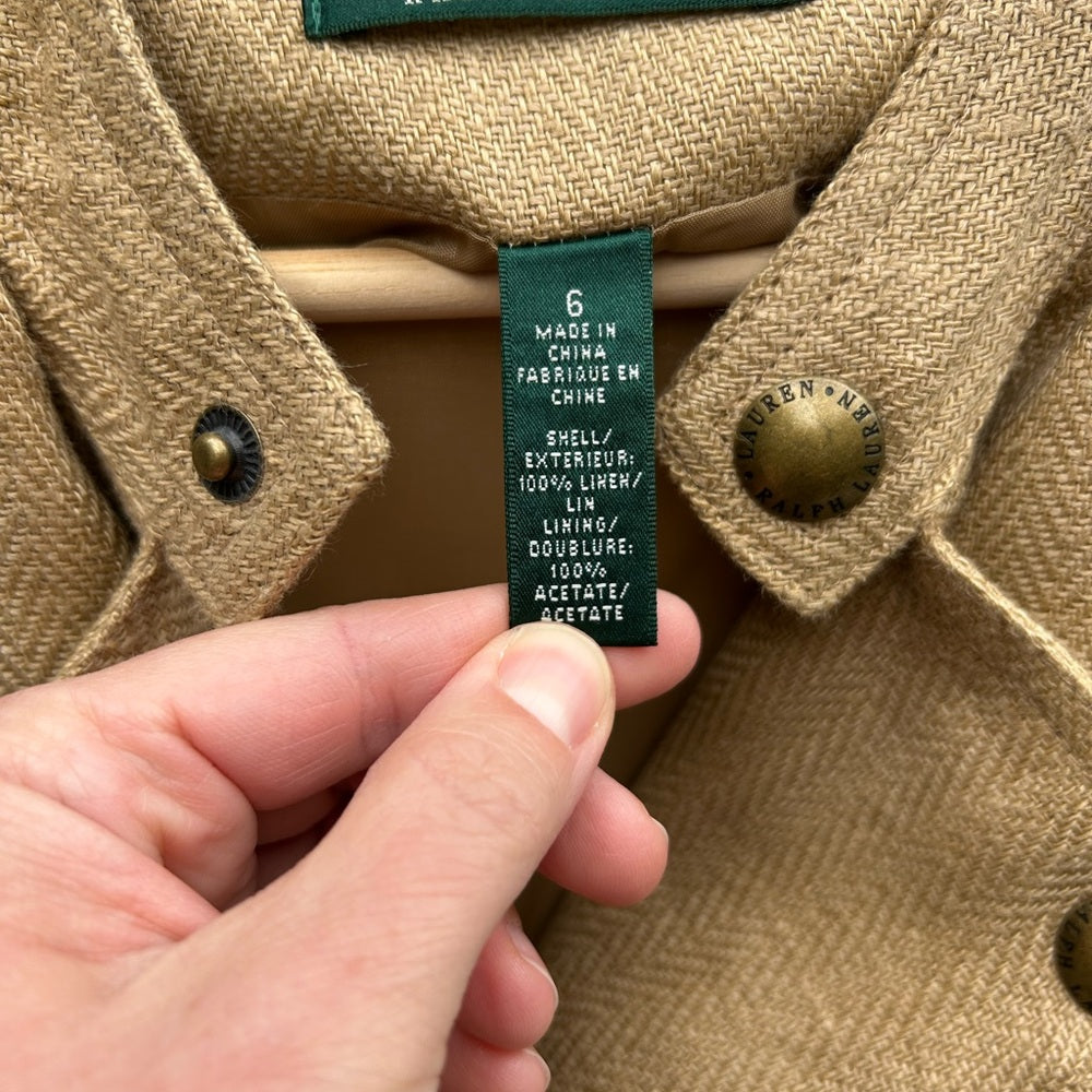 Lauren Ralph Lauren beige Linen moto jacket, size 6