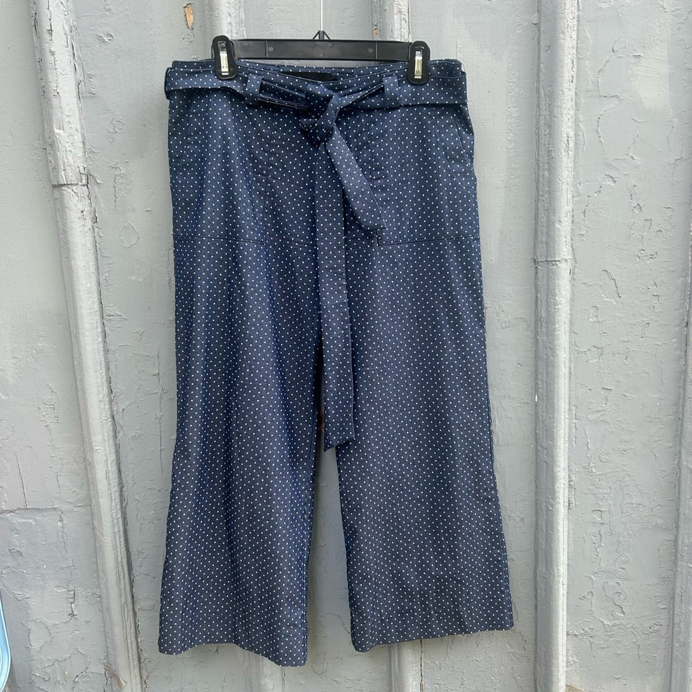 Bergstrom wide leg blue polka dot tie trouser, size 8