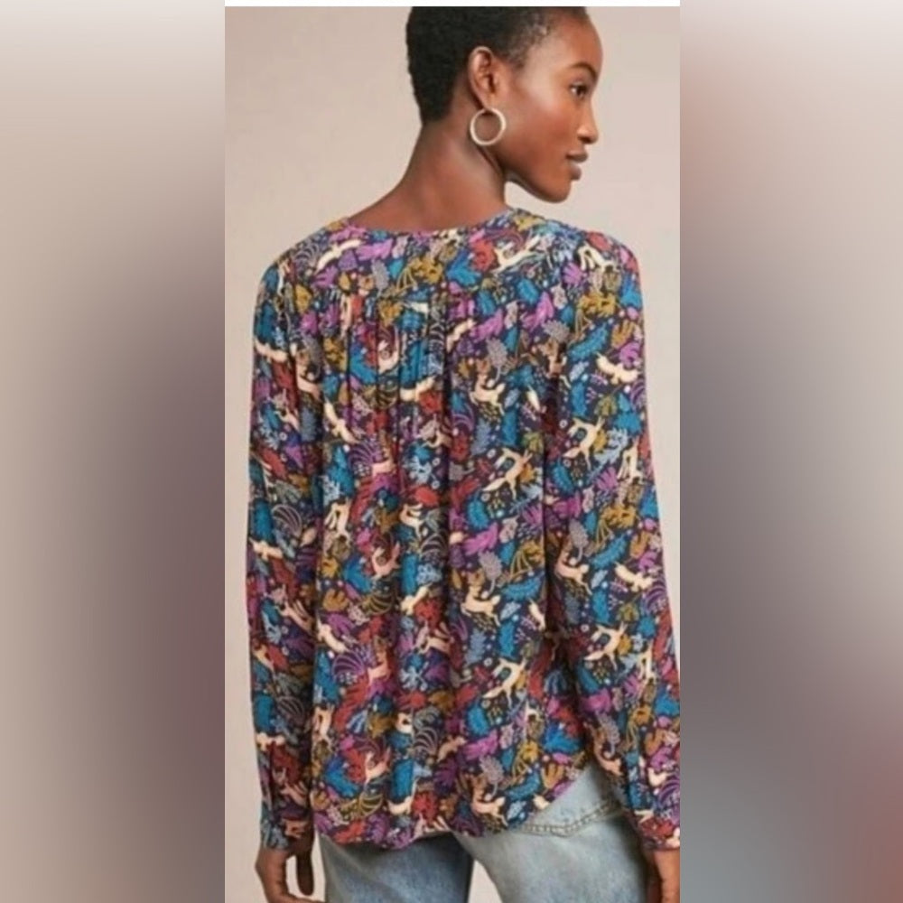 Anthropologie 25 Of 52 Conversations Forest Friends Blouse, size 12
