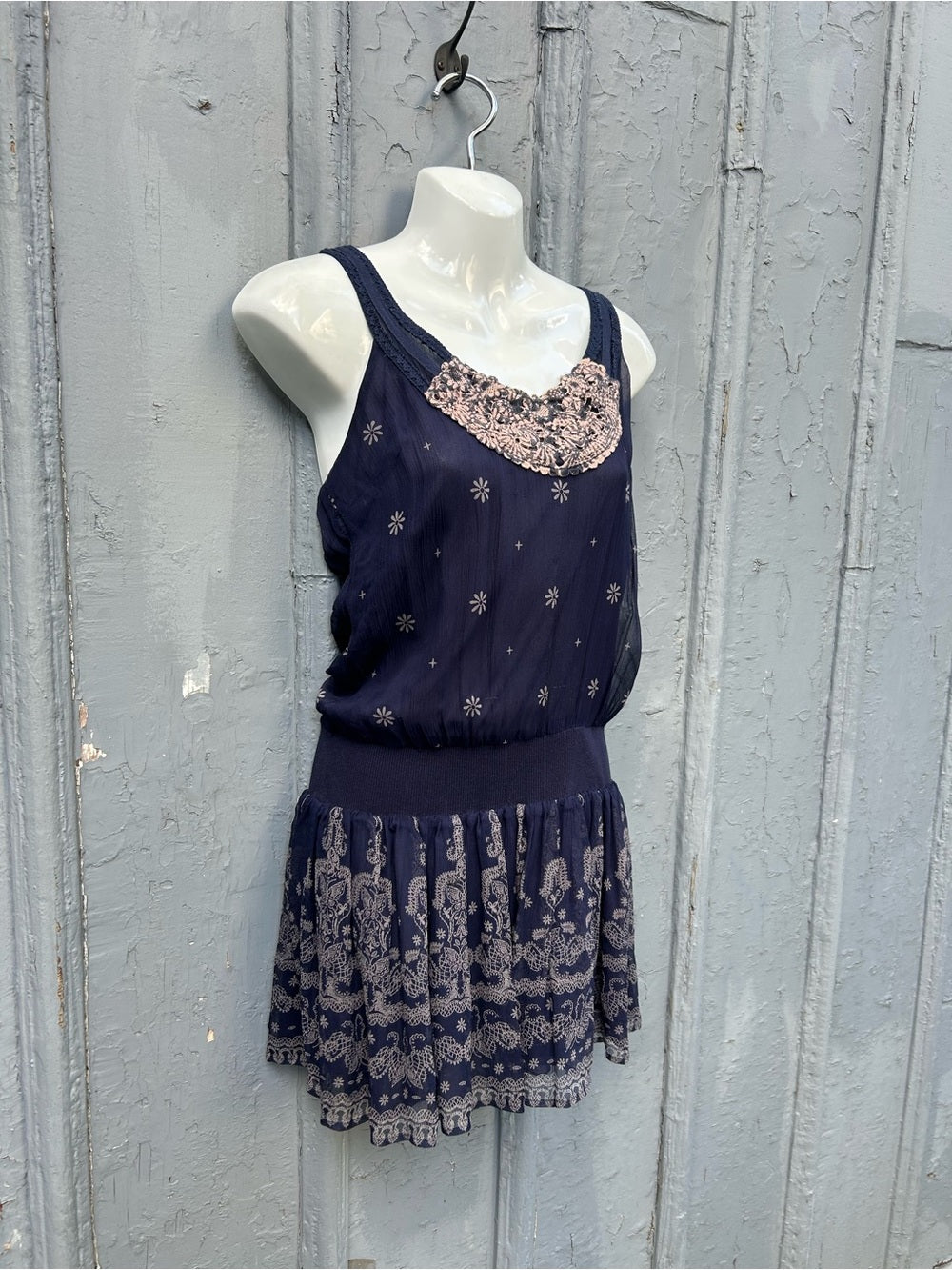 Free People Silk Navy Tulle mini dresss, size 4
