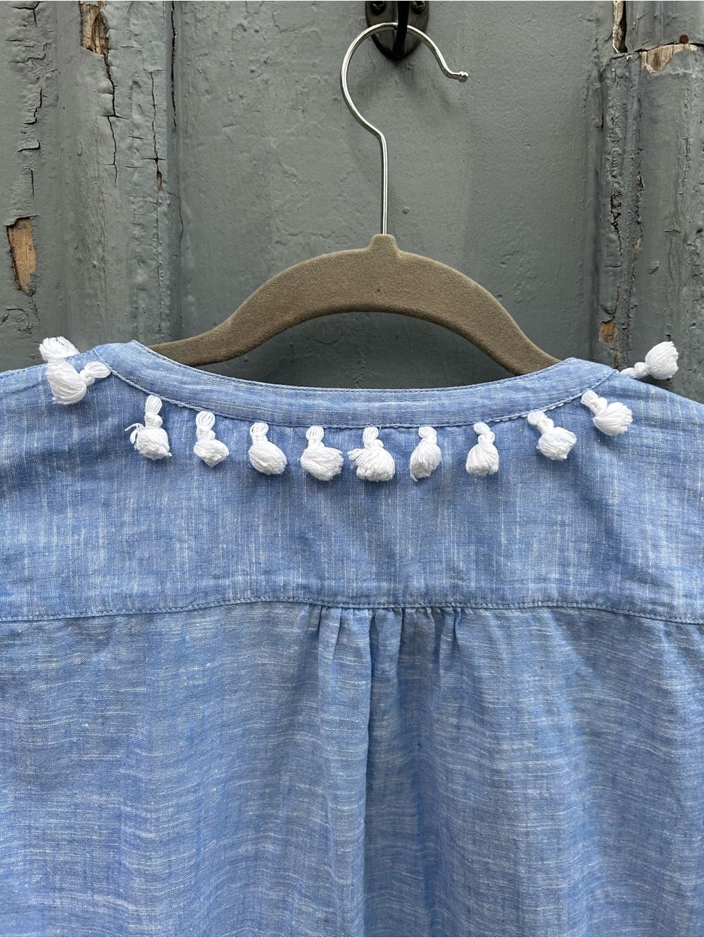J Crew Blue Pom Pom cotton linen tunic, size XL