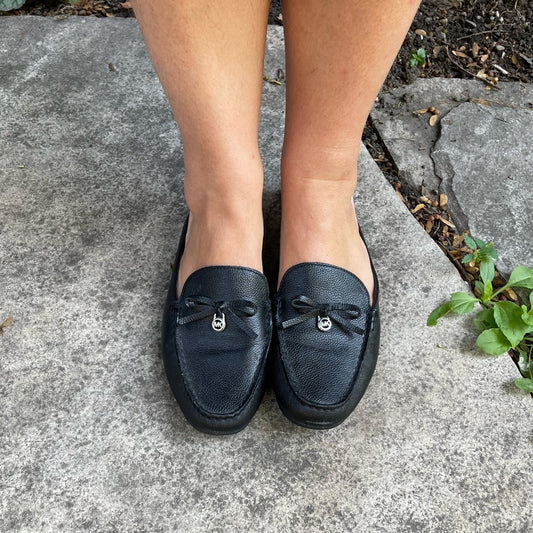 Michael Kors Black Leather Slide Loafer Mules Shoes, Size 7