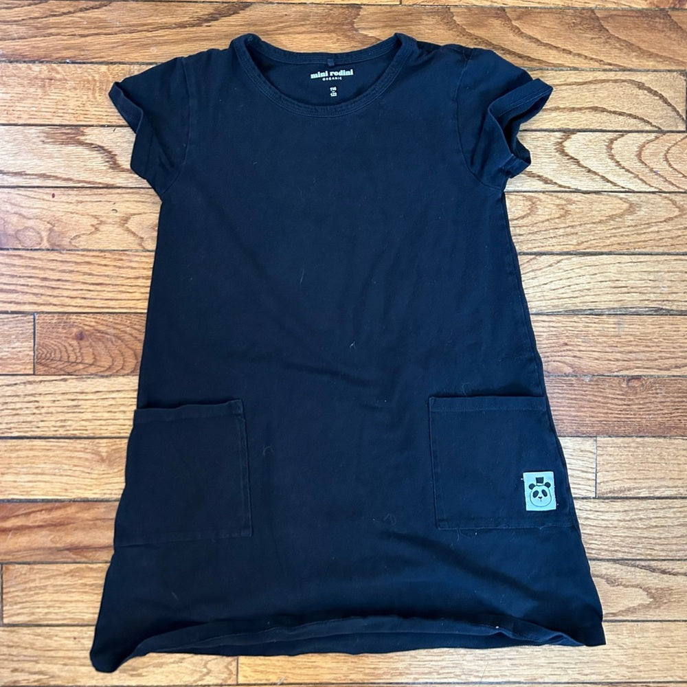 mini rodini black 2 pocket dress, size 5-7