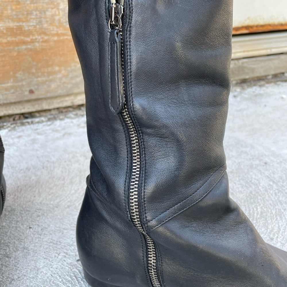 Valentino Garavani Black Nailhead Over the Knee Leather Riding Boots, size 38.5