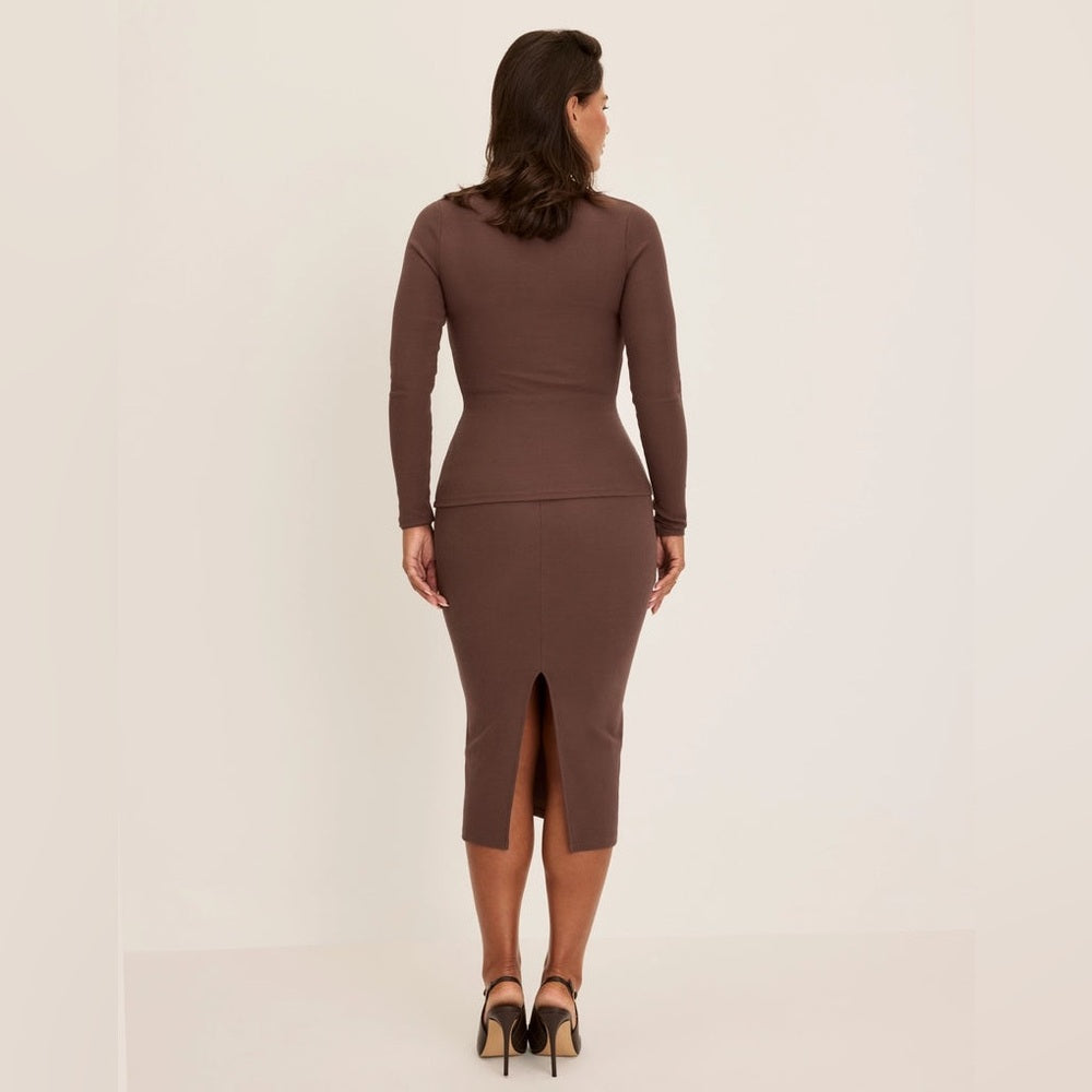 Knix Brown SculptRib Cotton Midi Pencil Skirt, BNWT, size M