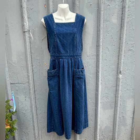 Vintage Laura Ashley Jumper Pinafore Dress Denim Size 10 (fits like an 8)