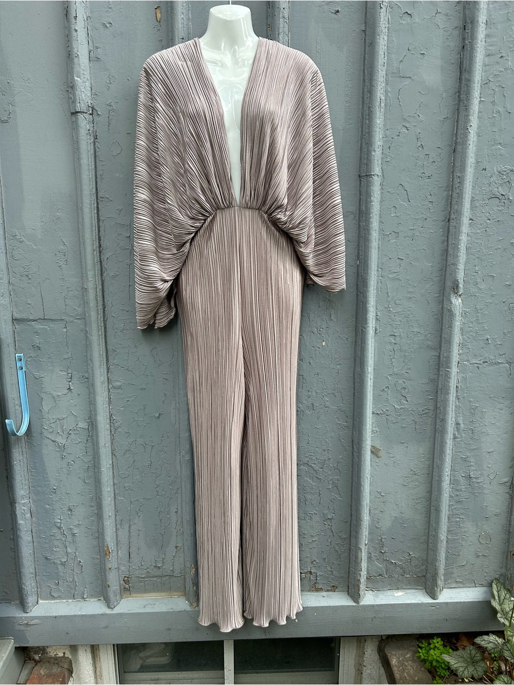 Rotate by Birger Christensen Pleated Silver Jumpsuit, size M