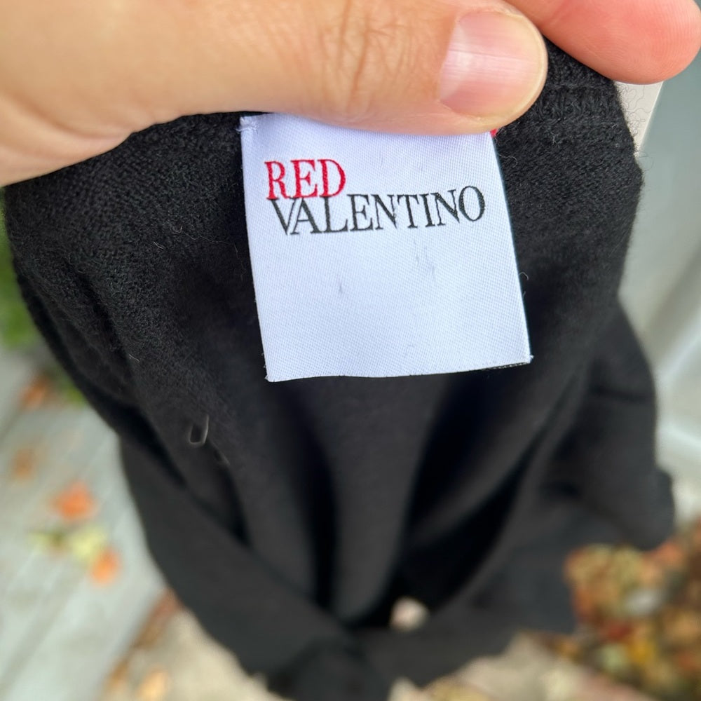 RED Valentino Black Ruffle Knit Cardigan Sweater, size 6