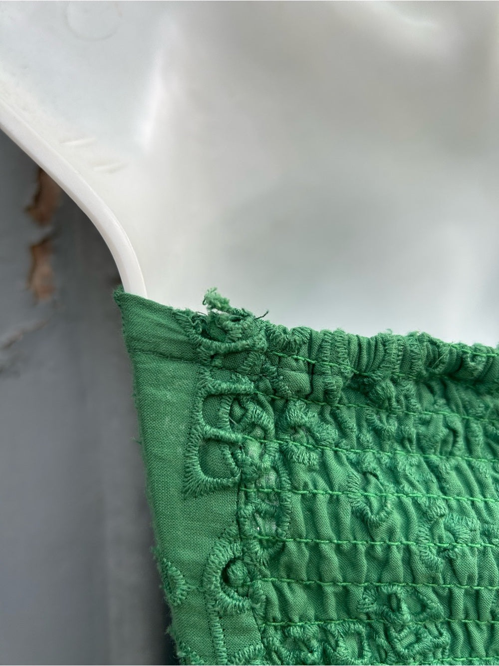 Farm Rio Green Coconut Tree Richilieu Cutwork Strapless Midi Dress, Medium