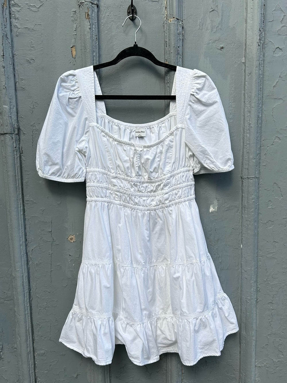 Sunday Best Martine Poplin Short-sleeve Dress, White, Size Medium