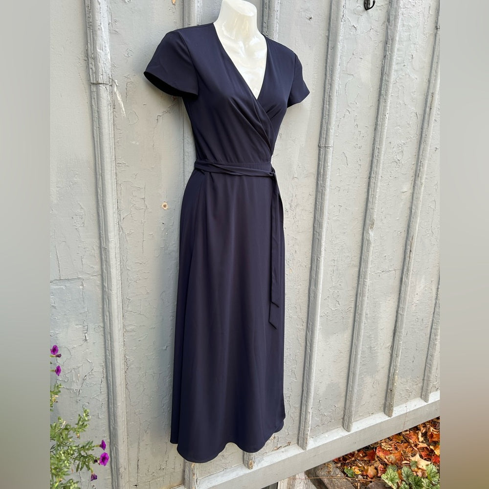Aritzia Slit Wrap Navy Dress, size XXS