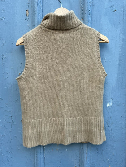 Lauren Ralph Lauren Cashmere Camel Turtleneck Sleeveless Sweater, Small