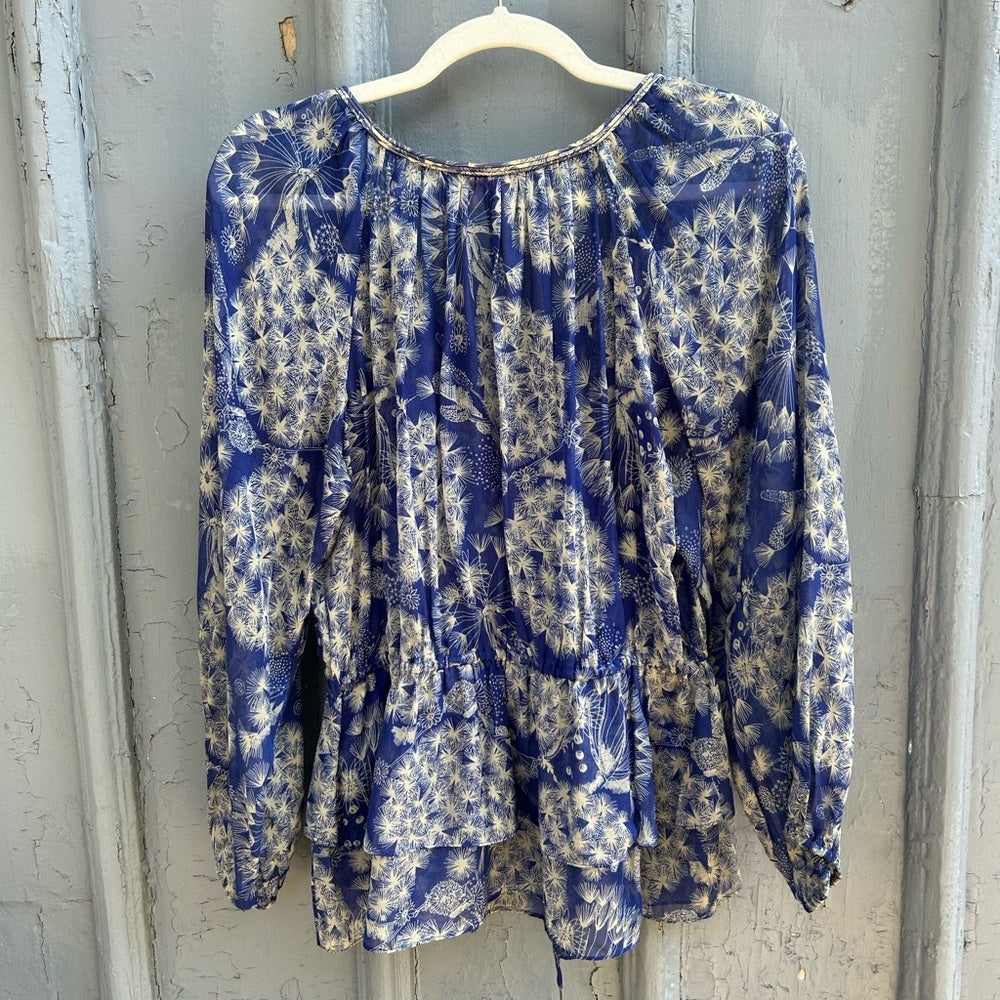 Rebecca Taylor blue silk, cotton blouse, size 6