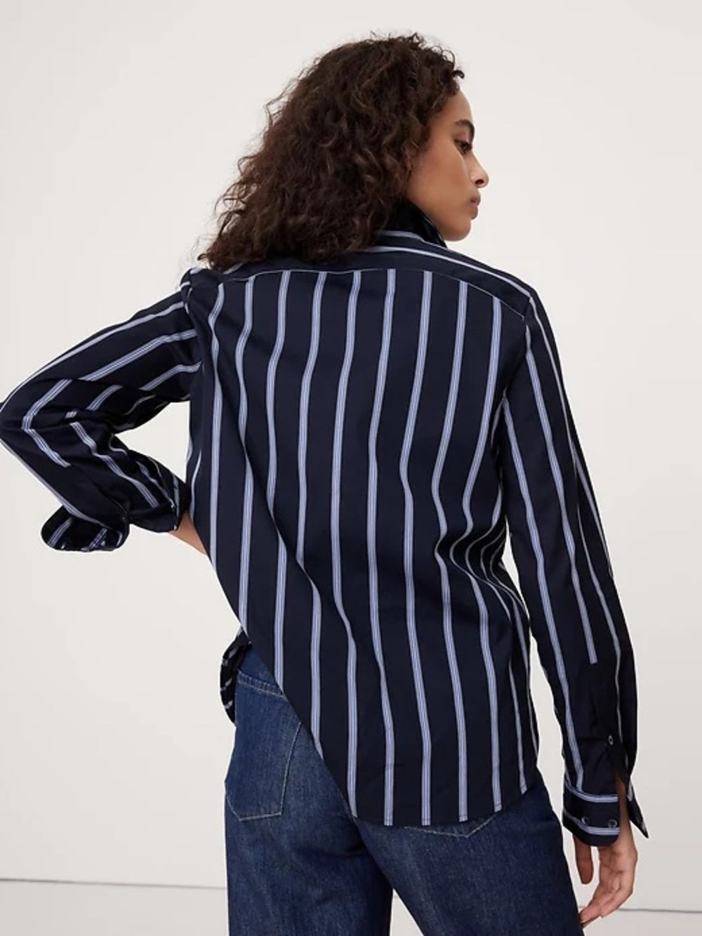 Banana Republic The Perfect Shirt Blue Cotton striped Button-down, BNWT, size XS