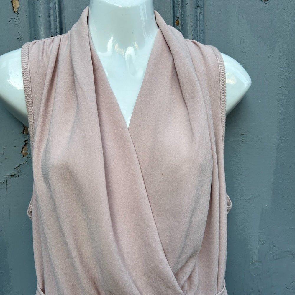 Aritzia Wilfred Sabine faux wrap dress with pockets, Camille blush pink, size M