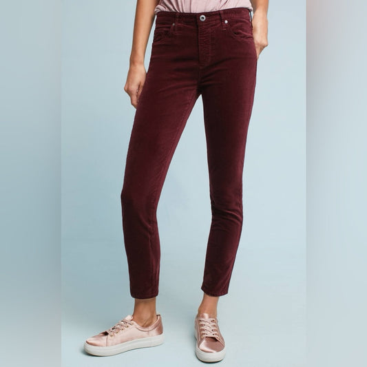 AG Merlot Velvet Stevie Slim Straight Pants, Size 30