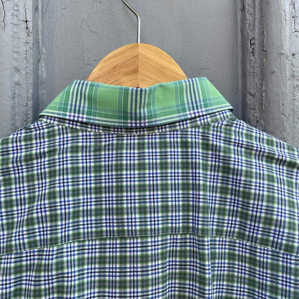 Ted Baker blue/ green plaid “catton” Buttondown, size Ted 3 (M)