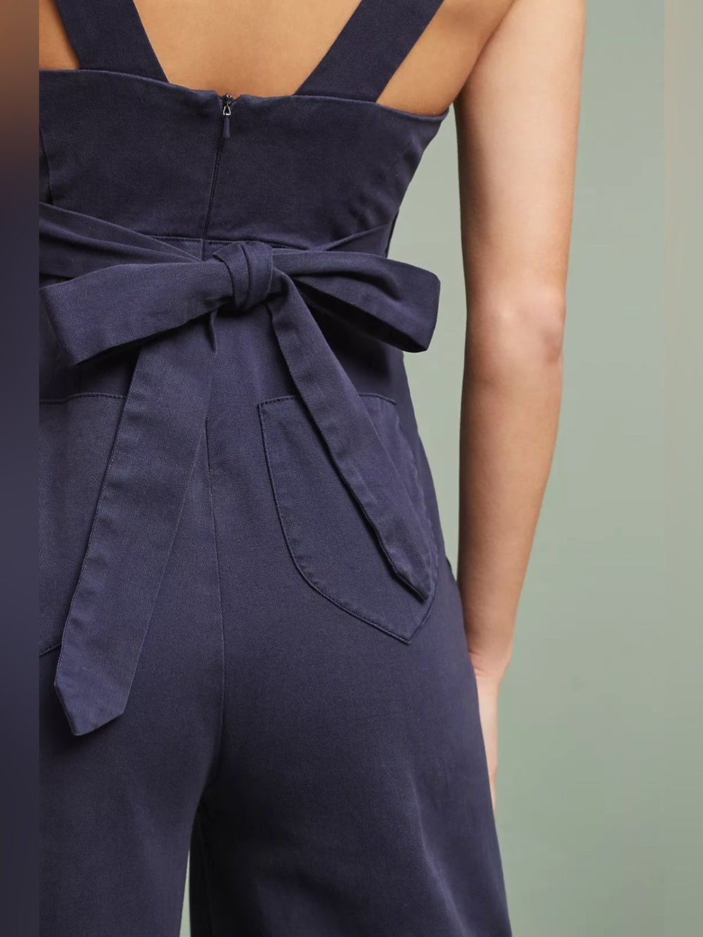 Chino by Anthropologie Navy Boho Wrap Front Wide Leg Jumpsuit, Size 14