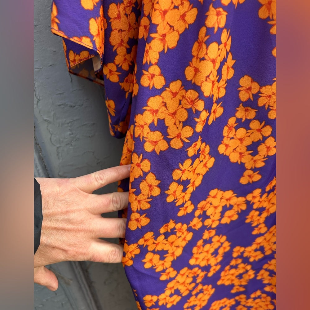 Borgo De Nora Elsa Tie Front Orange and Purple Floral Maxi Dress, size UK 10 (6)