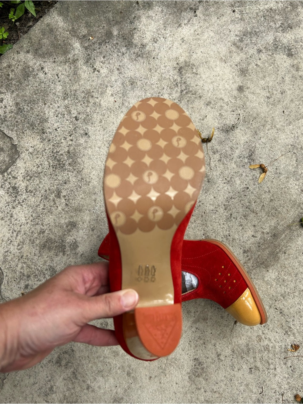 John Fluevog Attic Tova Contrast T-Strap Heel, size 7.5