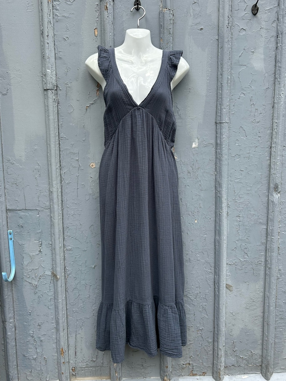 Anthropologie Starkx Blue Cotton tiered Dress, size Large