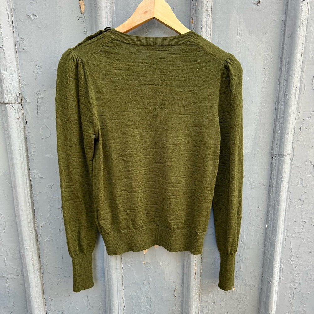 Veronica Beard Jeans Green Merino Button Grayden sweater, size Small
