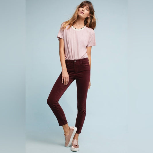 AG Merlot Velvet Stevie Slim Straight Pants, Size 30