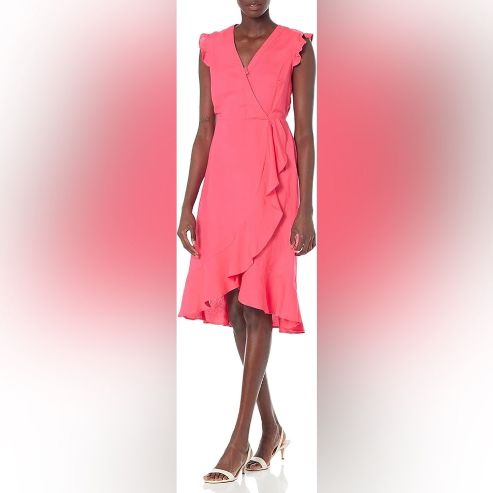 Karl Lagerfeld Linen Blend Faux Wrap Dress, size 4