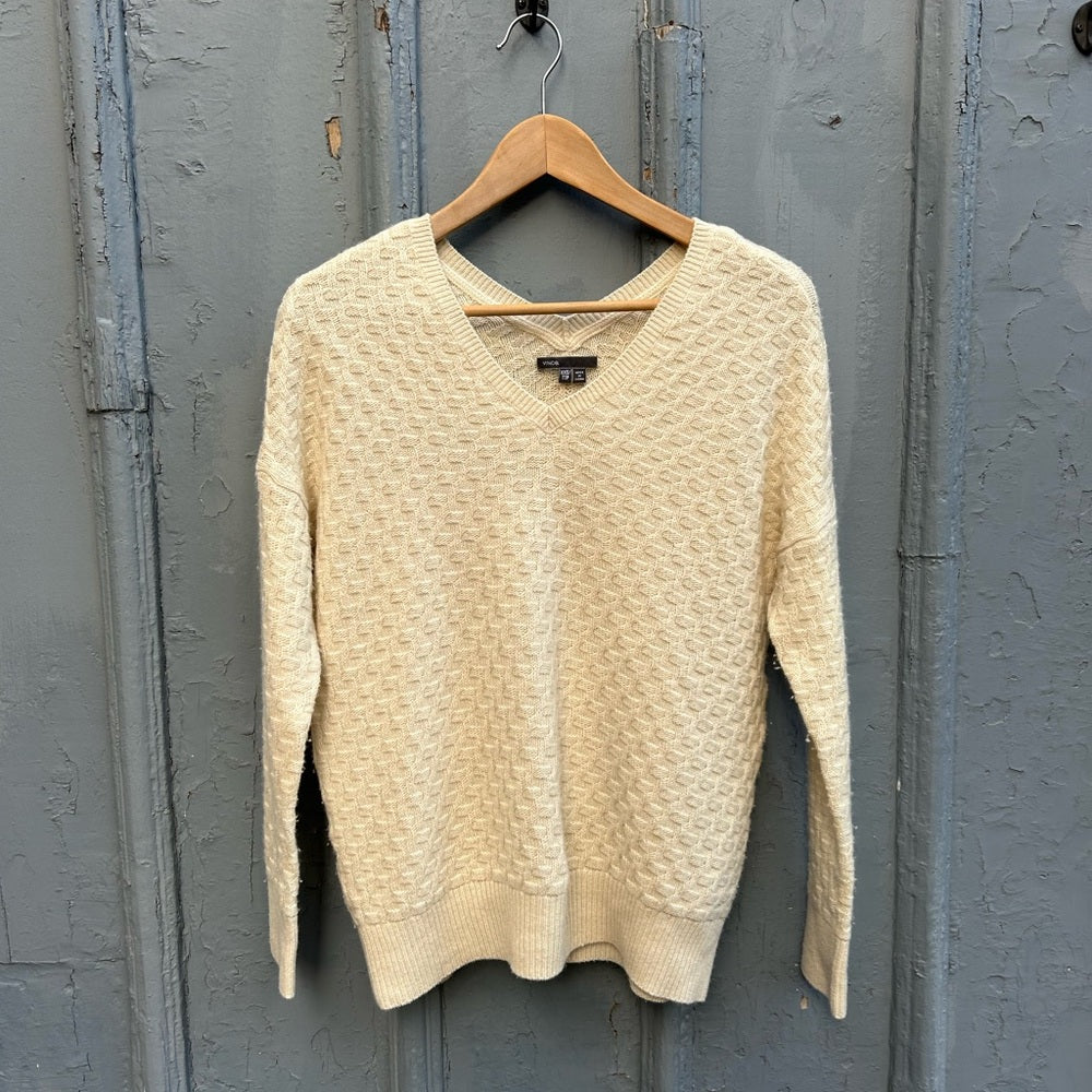 Vince Cashmere & Wool Brick Texture Double V Neck Sweater, size XXS (oversized)
