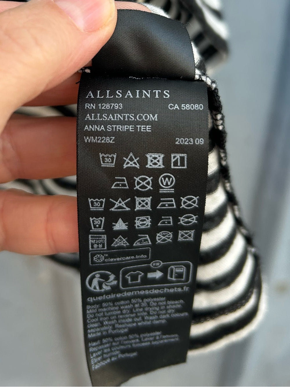 Allsaints black and white striped Anna tee, size 8