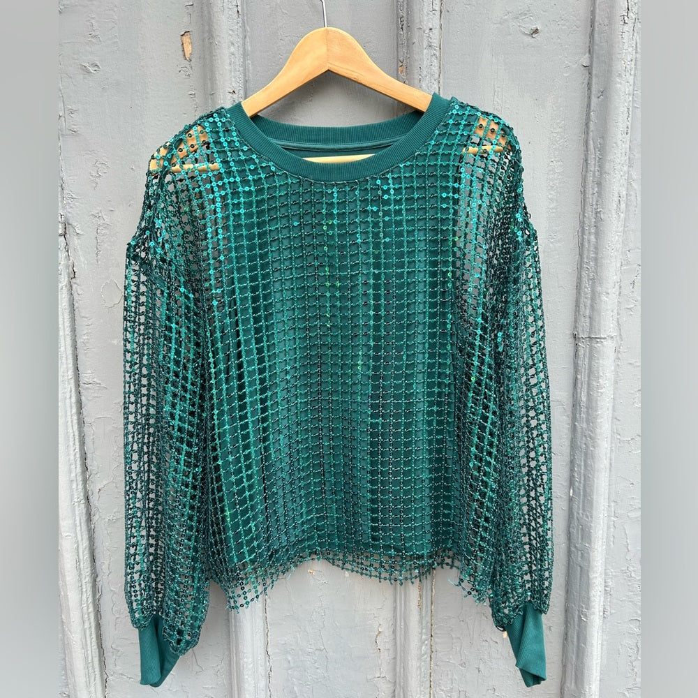 Pilcro Long-Sleeve Sequin Top, Medium