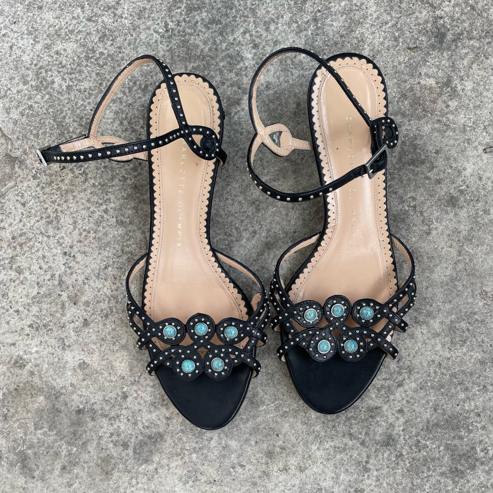Charlotte Olympia Turquoise Stacked heel Sandals, size 38.5