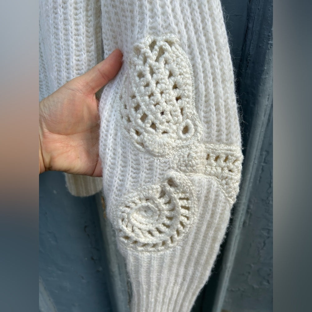 Vince Cream mock alpaca wool turtleneck with crochet, size xs