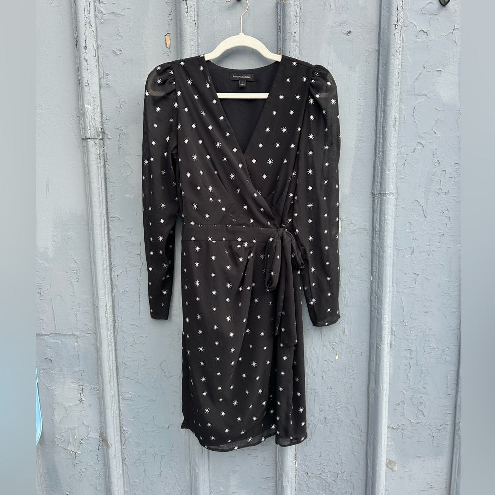 Banana Republic Metallic Star Puff-Sleeve Wrap Dress, size 4
