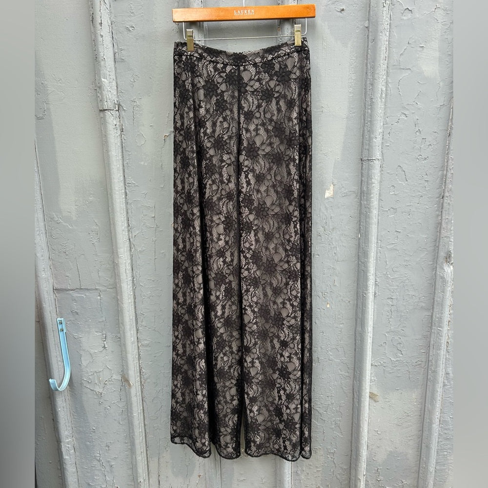 Alice & Olivia Black Lace wide leg trousers, size 0