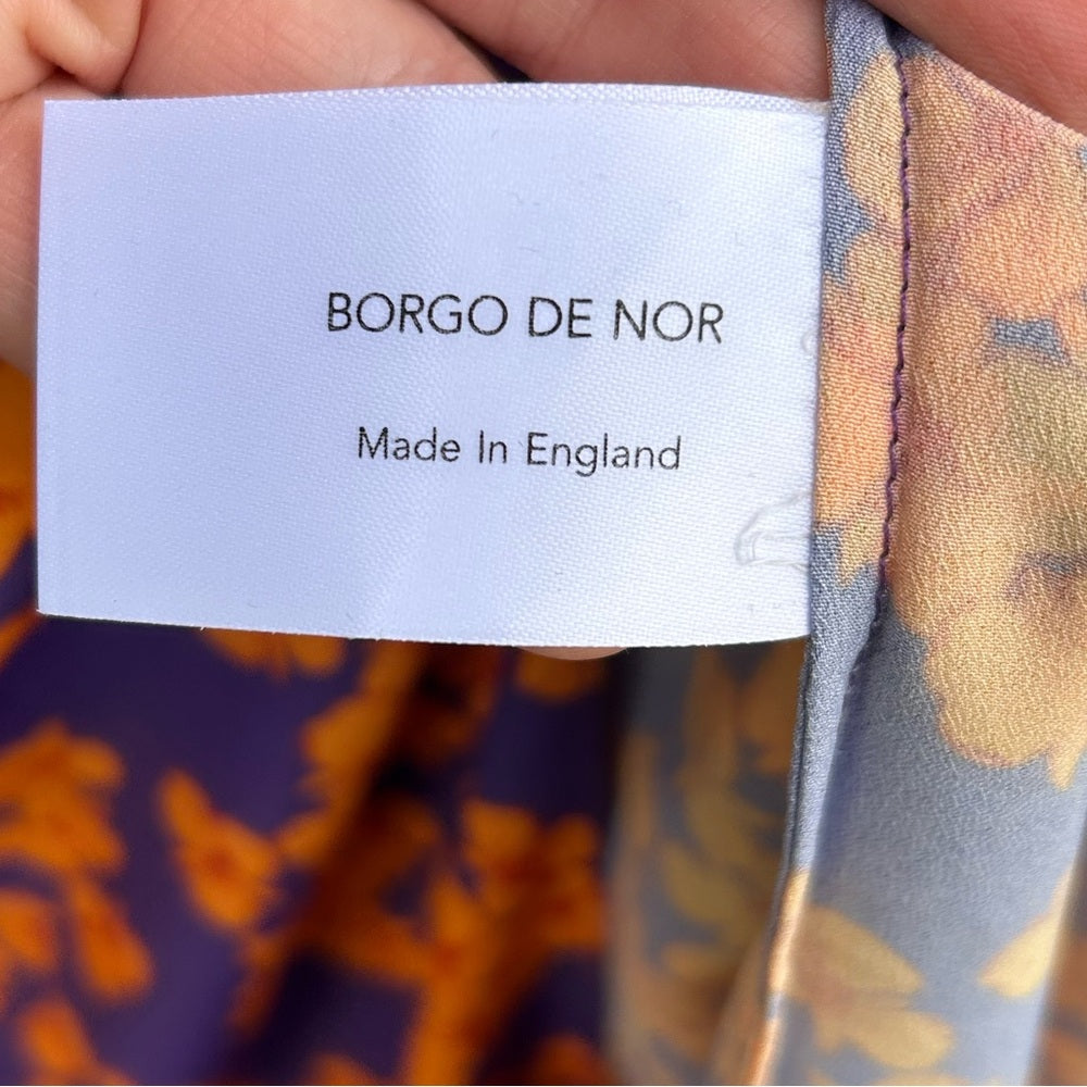 Borgo De Nora Elsa Tie Front Orange and Purple Floral Maxi Dress, size UK 10 (6)