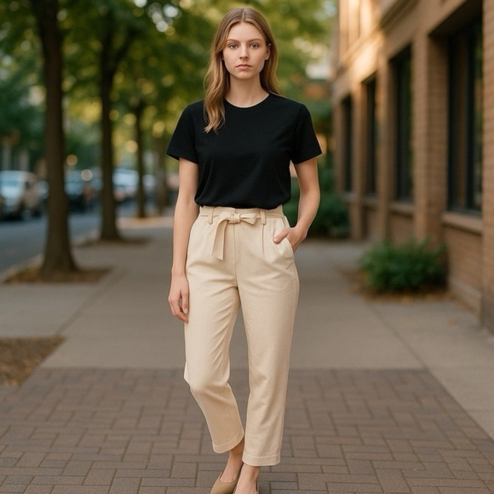 Loft Navy Tie front High Rise Tapered pants, size M