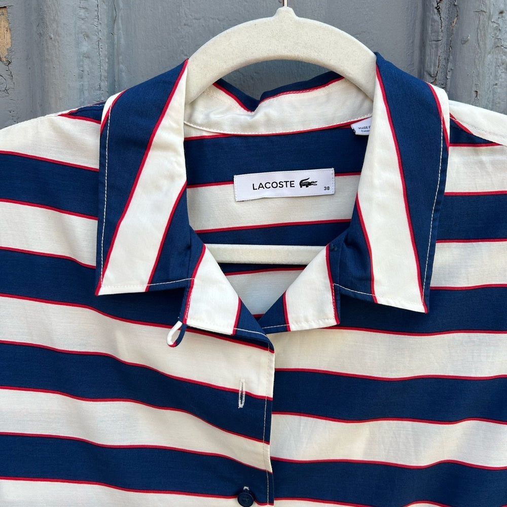 Lacoste Striped Button-down with knit stripe down sides, size 38 (M)