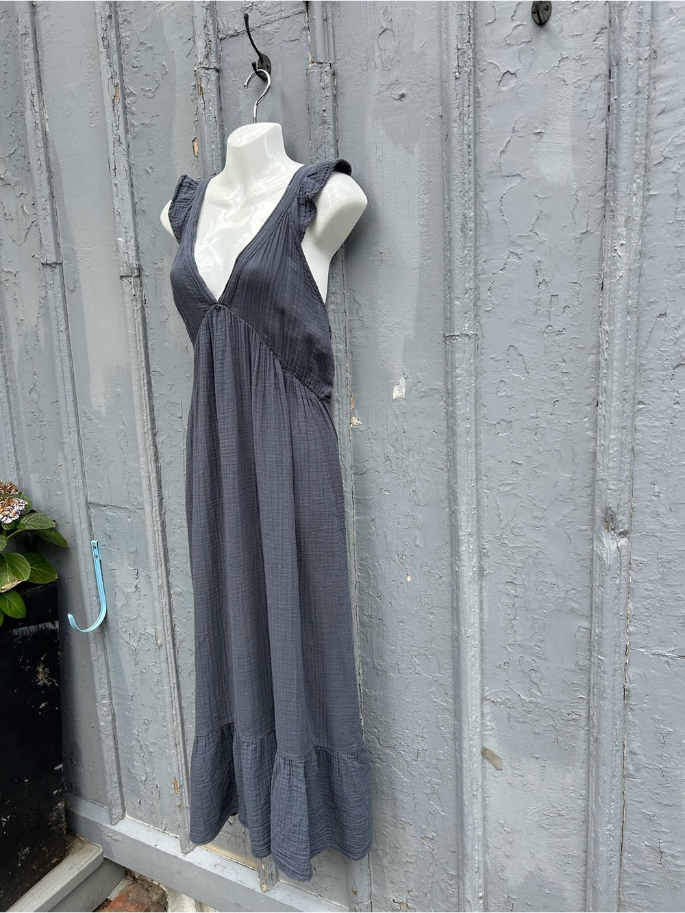Anthropologie Starkx Blue Cotton tiered Dress, size Large