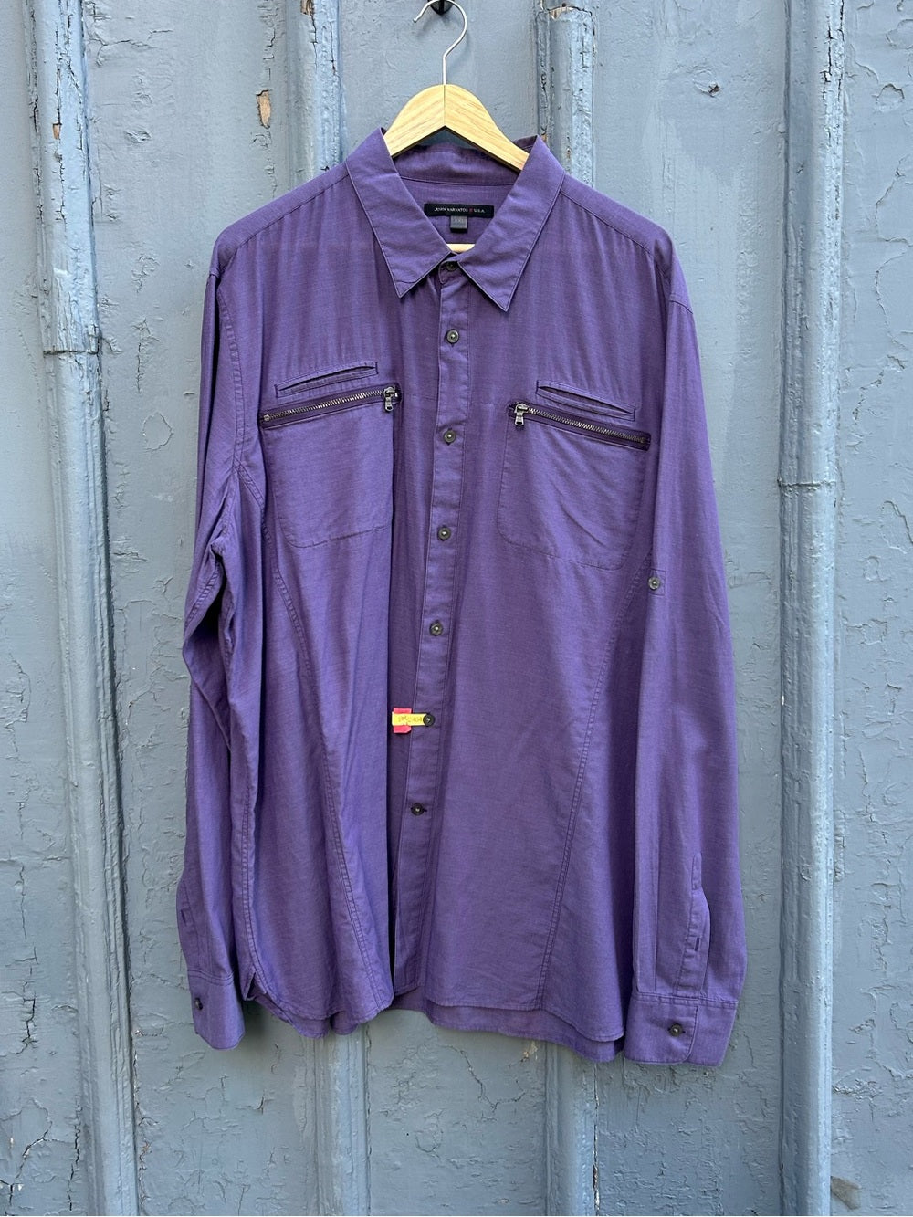 John Varvatos Purple Double Zip Chest Pocket Button-Down Shirt, size XXL