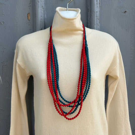 KEMI Fabric Beaded Necklaces, Red/Blue