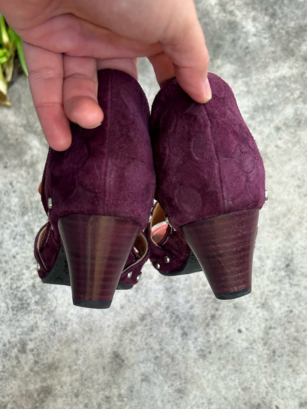 John Fluevog Low Rule Selma Embossed Suede Sandal, size 7.5